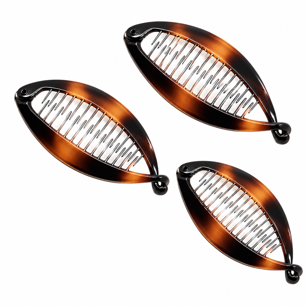Tortoiseshell Oval Hair Clips – 3-Piece Set