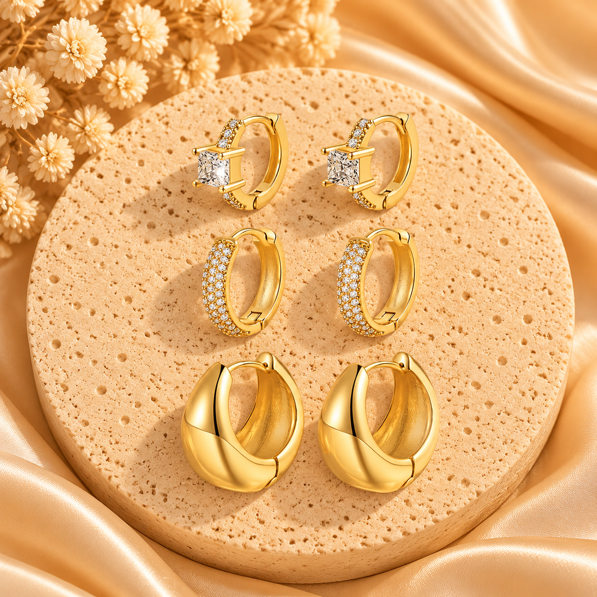 3-Pair Sparkling Hoop Earrings Set