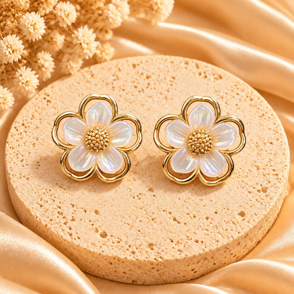 Pearl Flower Stud Earrings