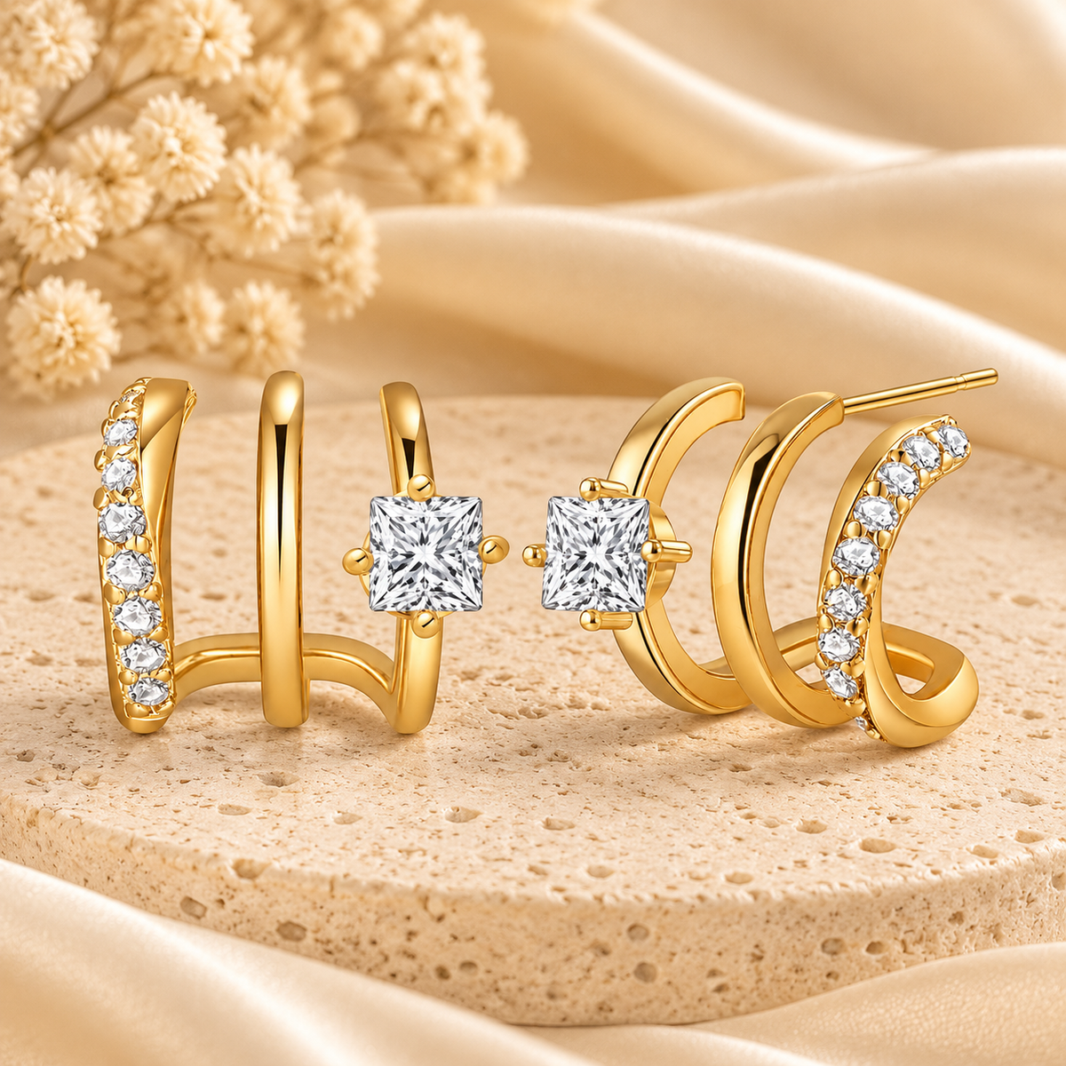 Gold Crystal Multi-Hoop Earrings