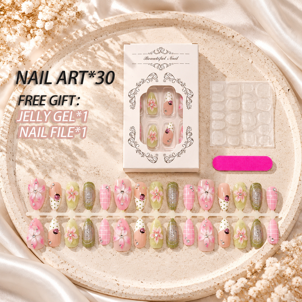 Floral & Ladybug Press-On Nails