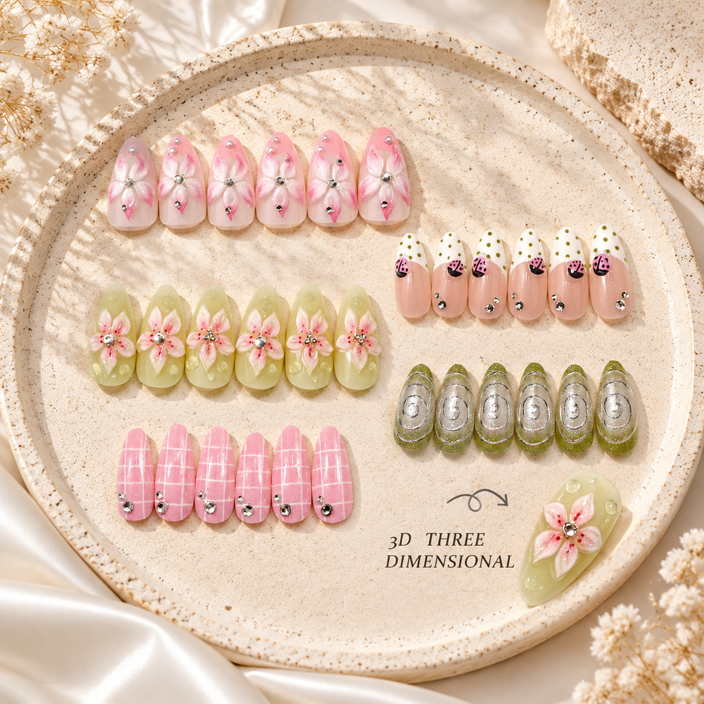 Floral & Ladybug Press-On Nails