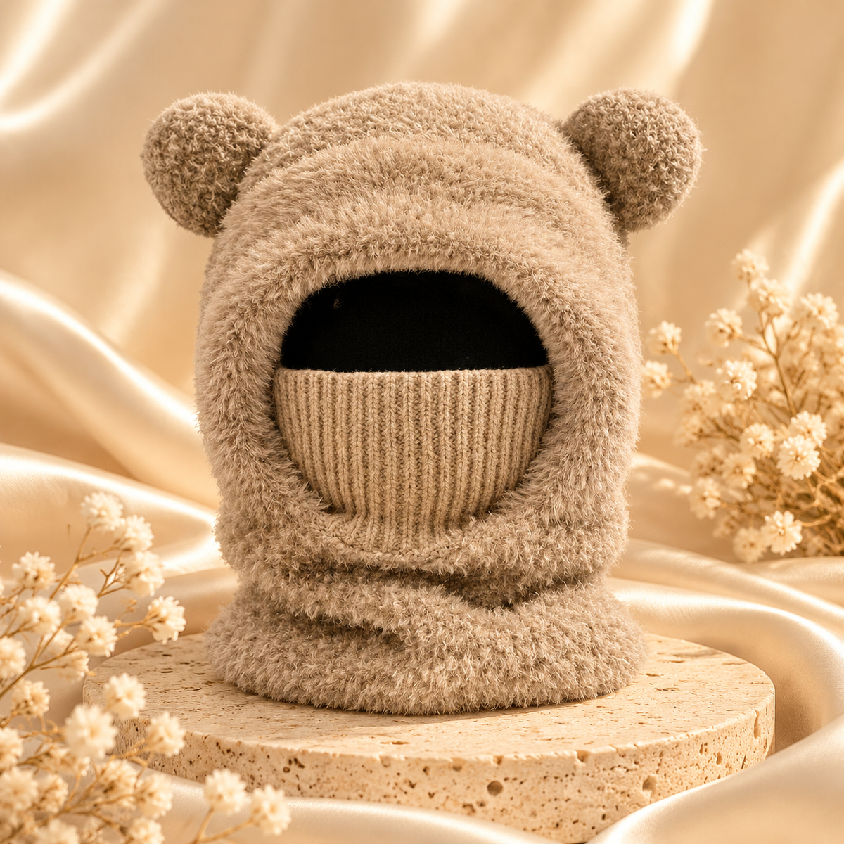 Teddy Bear Ear Fuzzy Balaclava Hat