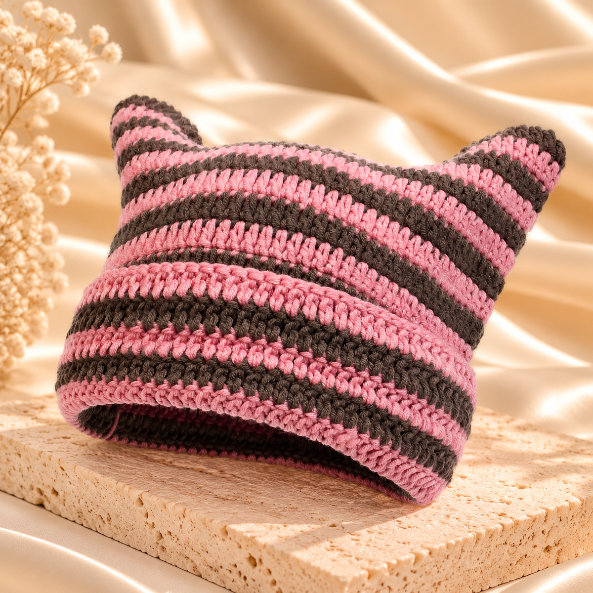 Striped Cat Ear Beanie
