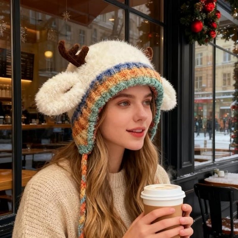 Reindeer Knit Hat with Earflaps