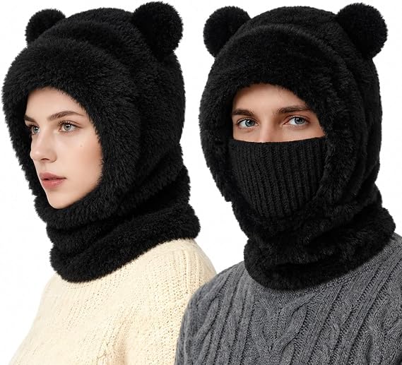 Teddy Bear Ear Fuzzy Balaclava Hat