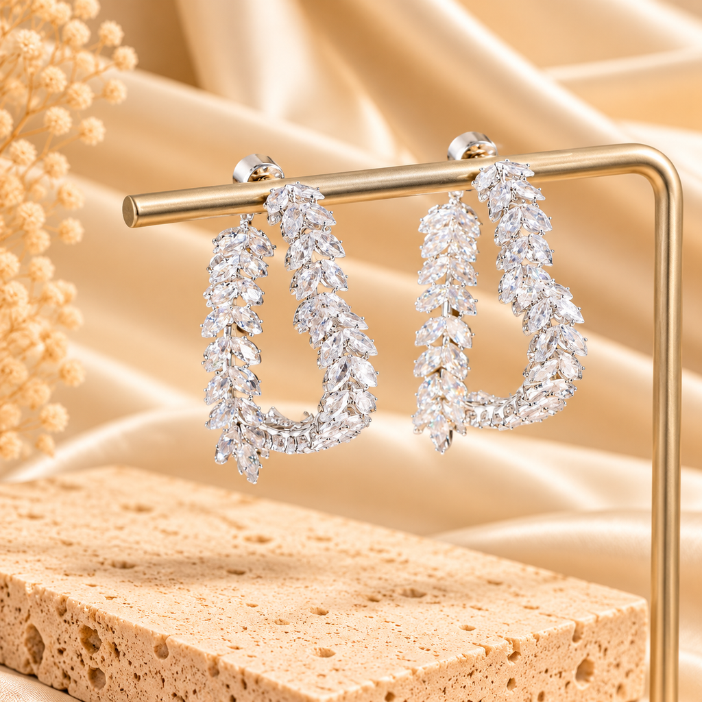 Crystal Leaf Hoop Earrings