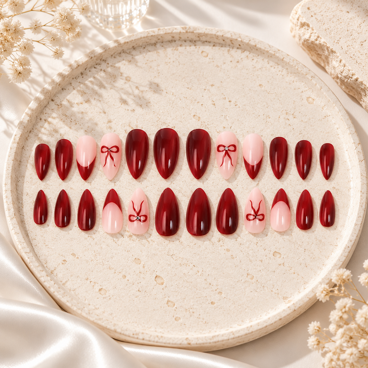 Red Glitter Bow Press-On Nails