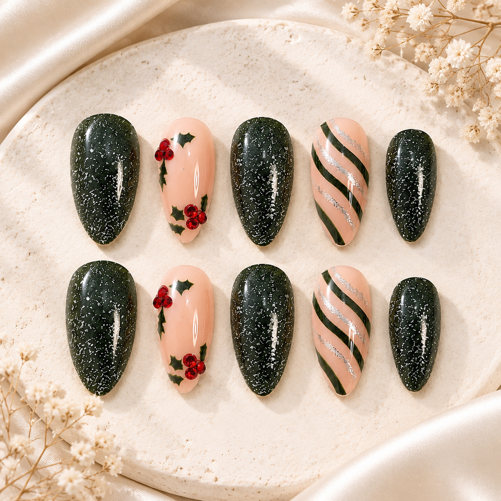 Christmas Holly Press-On Nails