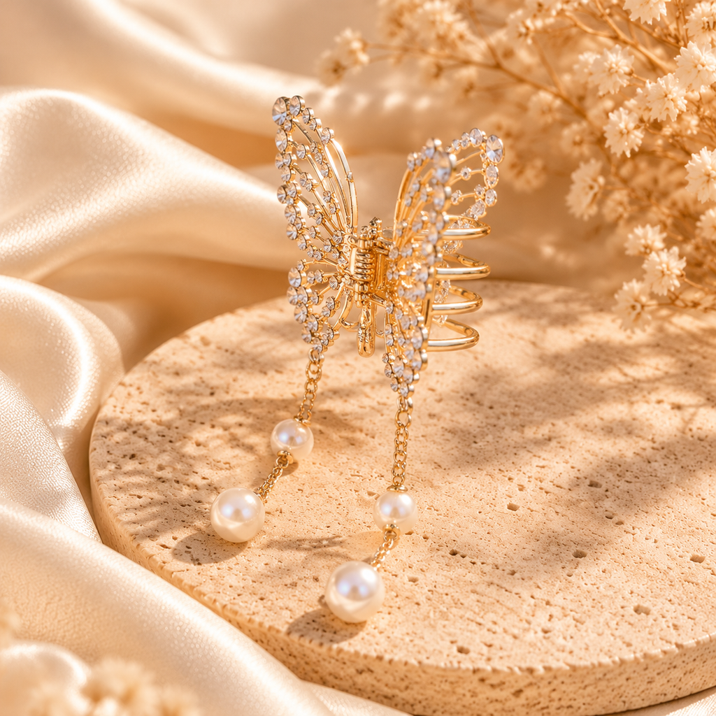 Butterfly Pearl Dangle Hair Clip