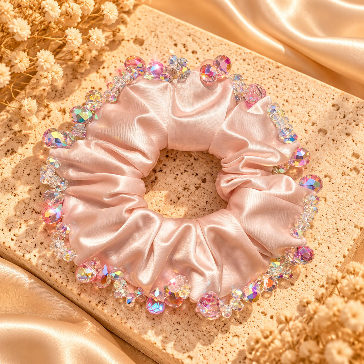 Crystal-Trim Satin Scrunchies – 2-Piece Set