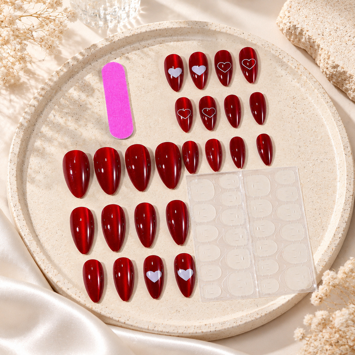 Red Heart Press-On Nails – Glossy Romantic