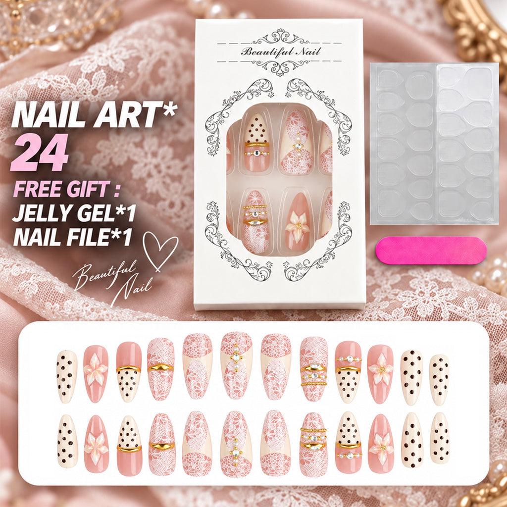 Polka Dot Floral Nail Art Set with Pearl