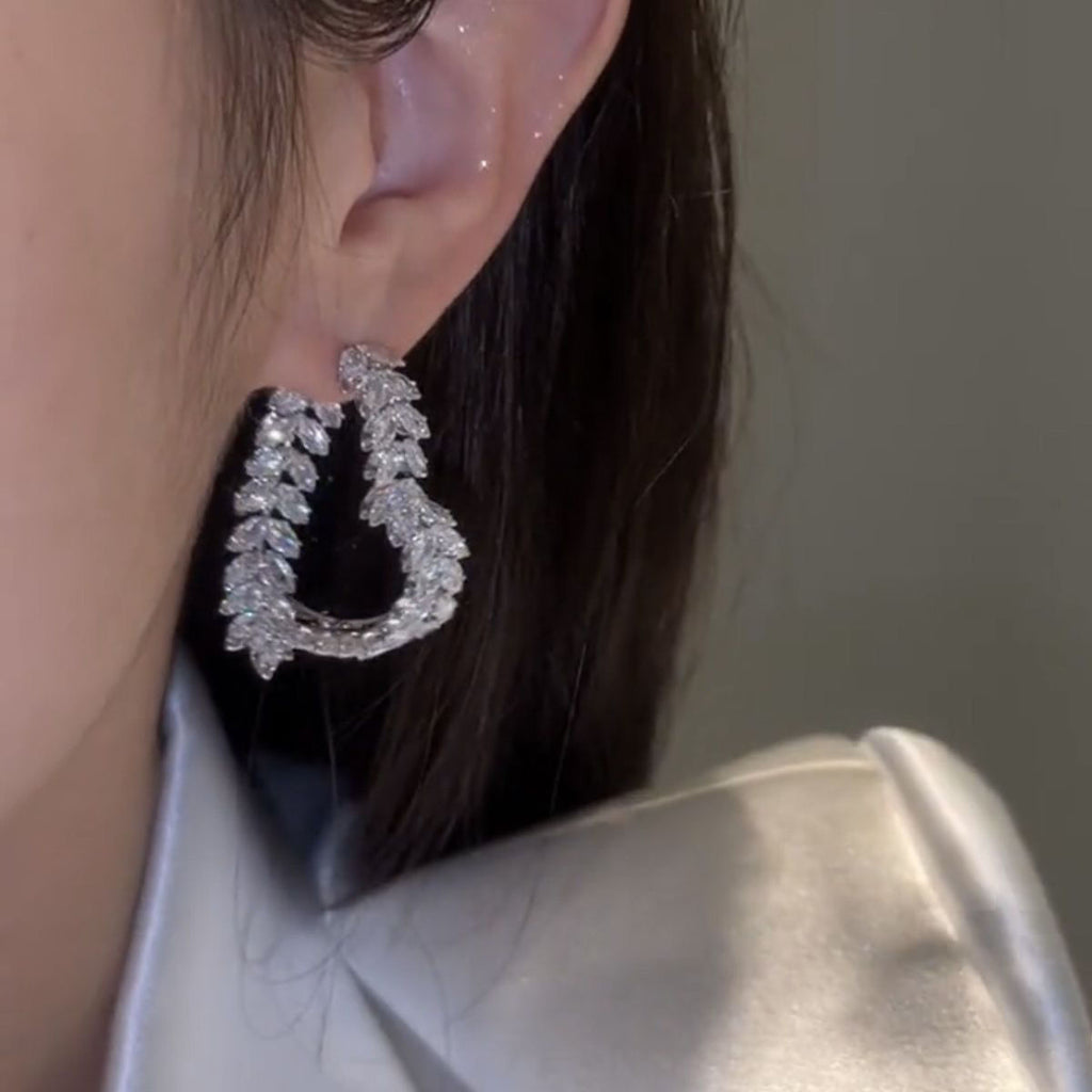 Crystal Leaf Hoop Earrings