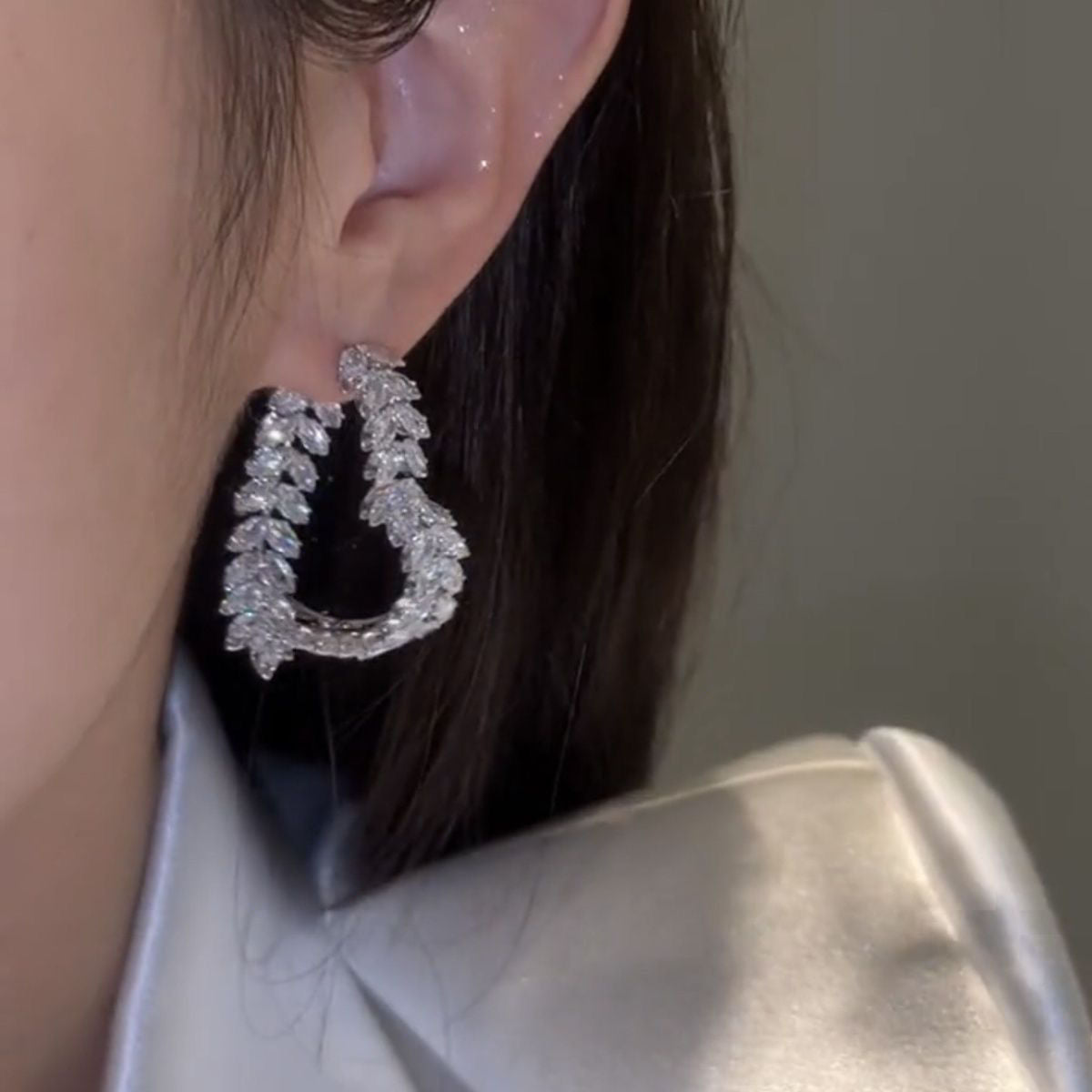 Crystal Leaf Hoop Earrings