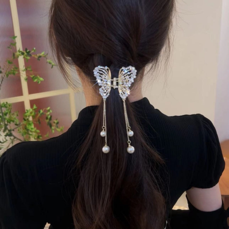 Butterfly Pearl Dangle Hair Clip