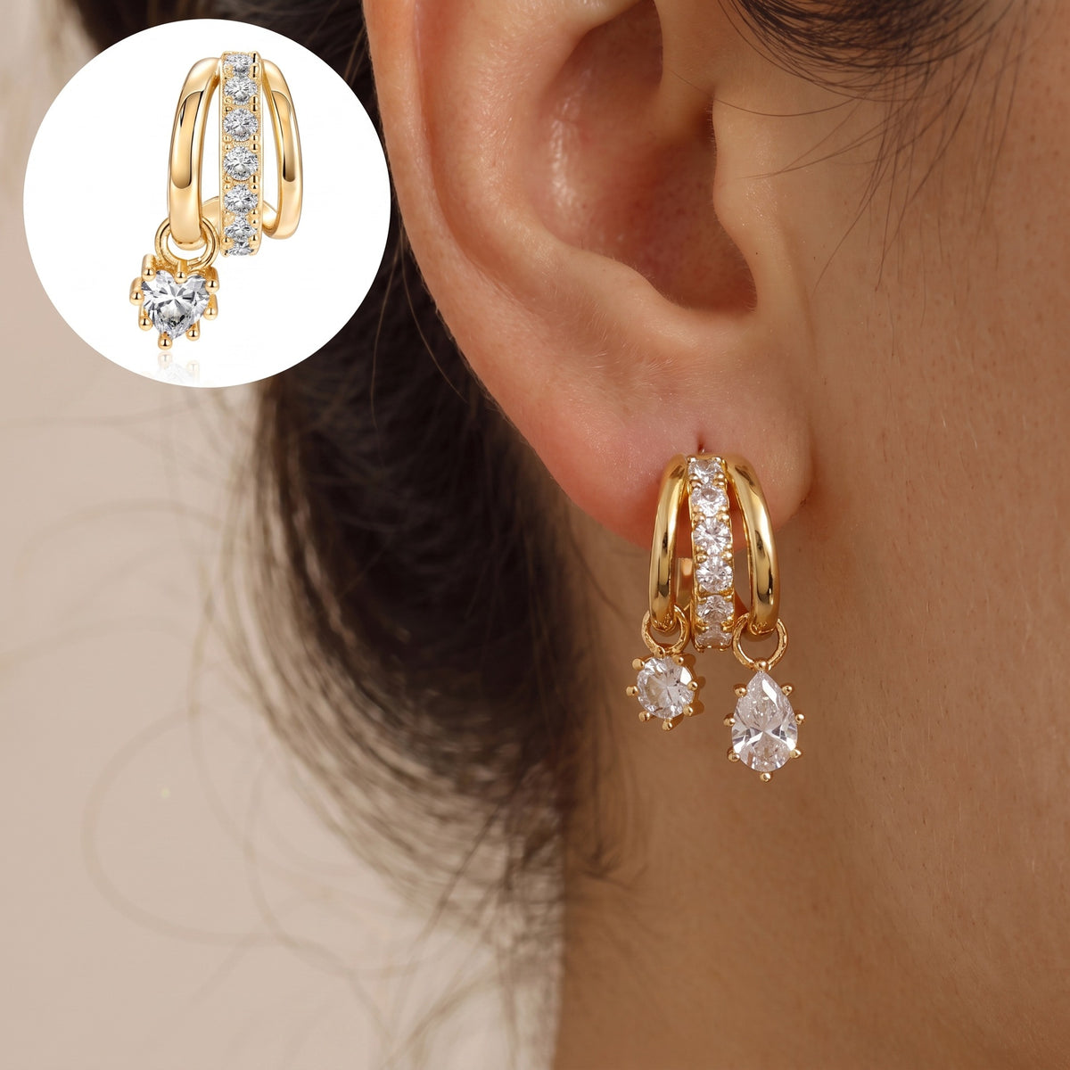 Gold Crystal Drop Hoop Earrings