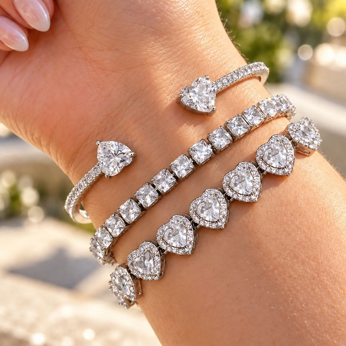 Sparkling Heart & Tennis Bracelet Set – 3 Pieces