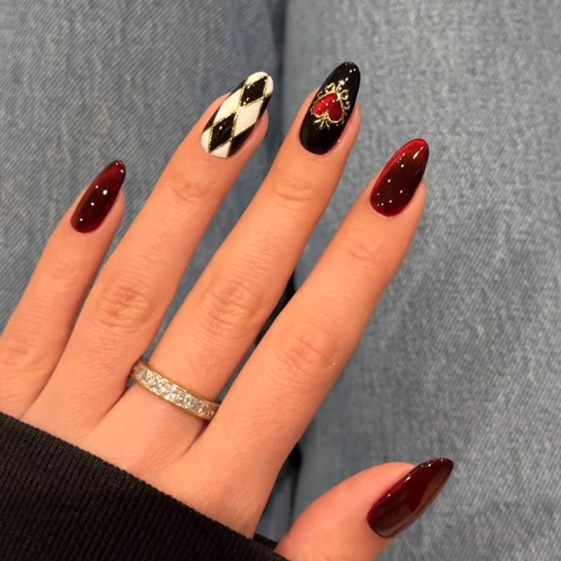 Burgundy Heart Press-On Nails