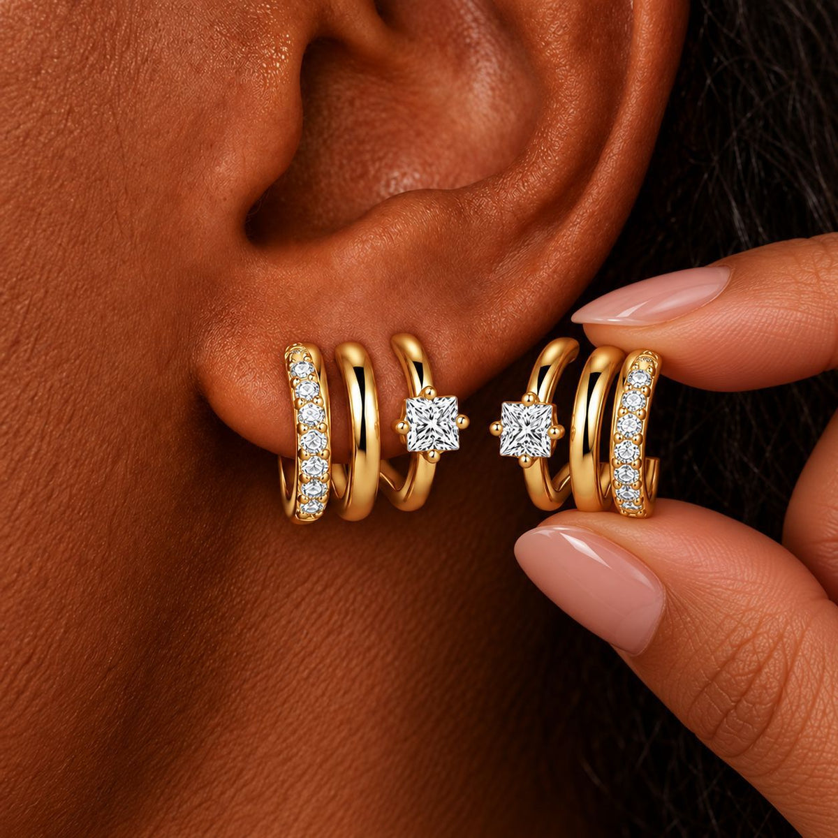 Gold Crystal Multi-Hoop Earrings