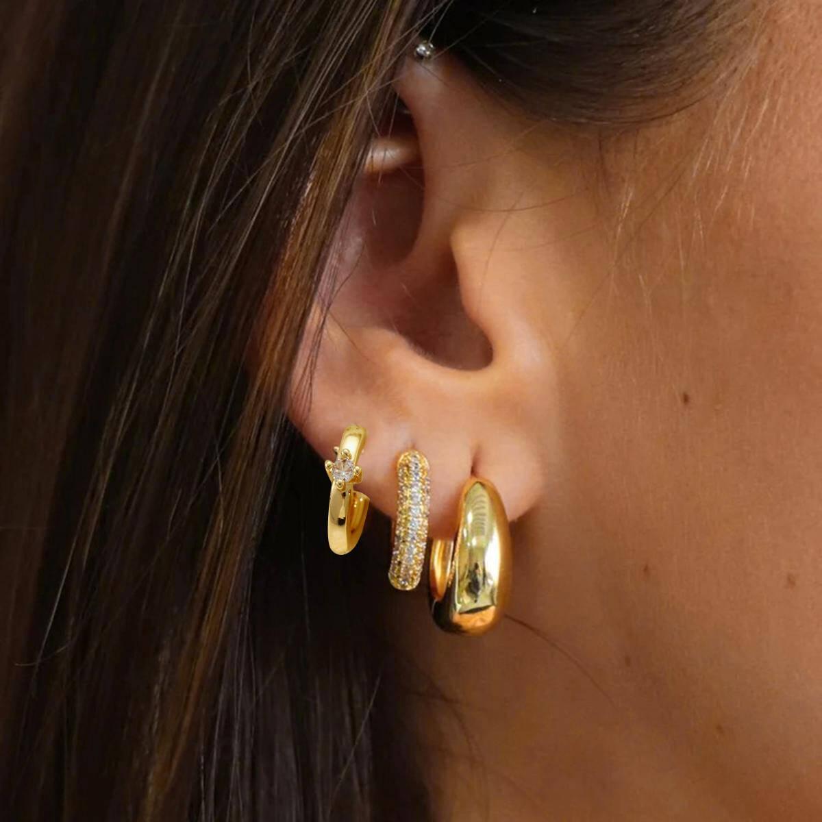 3-Pair Sparkling Hoop Earrings Set