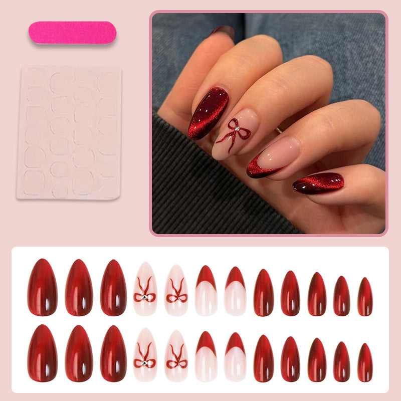 Red Glitter Bow Press-On Nails