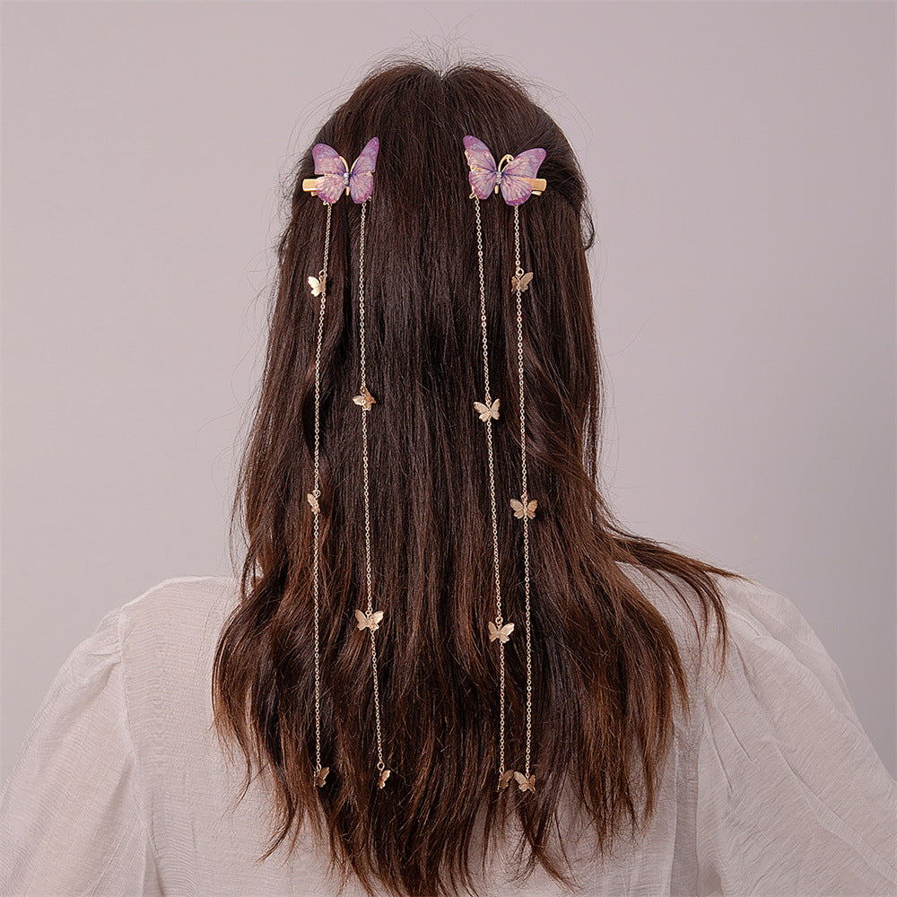 Pink Butterfly Dangle Hair Clips