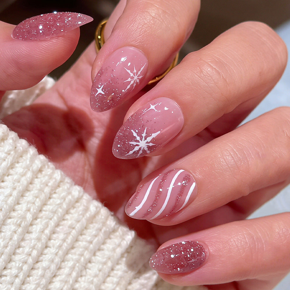 Pink Glitter Snowflake Press-On Nails ❄️