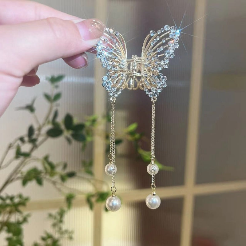 Butterfly Pearl Dangle Hair Clip