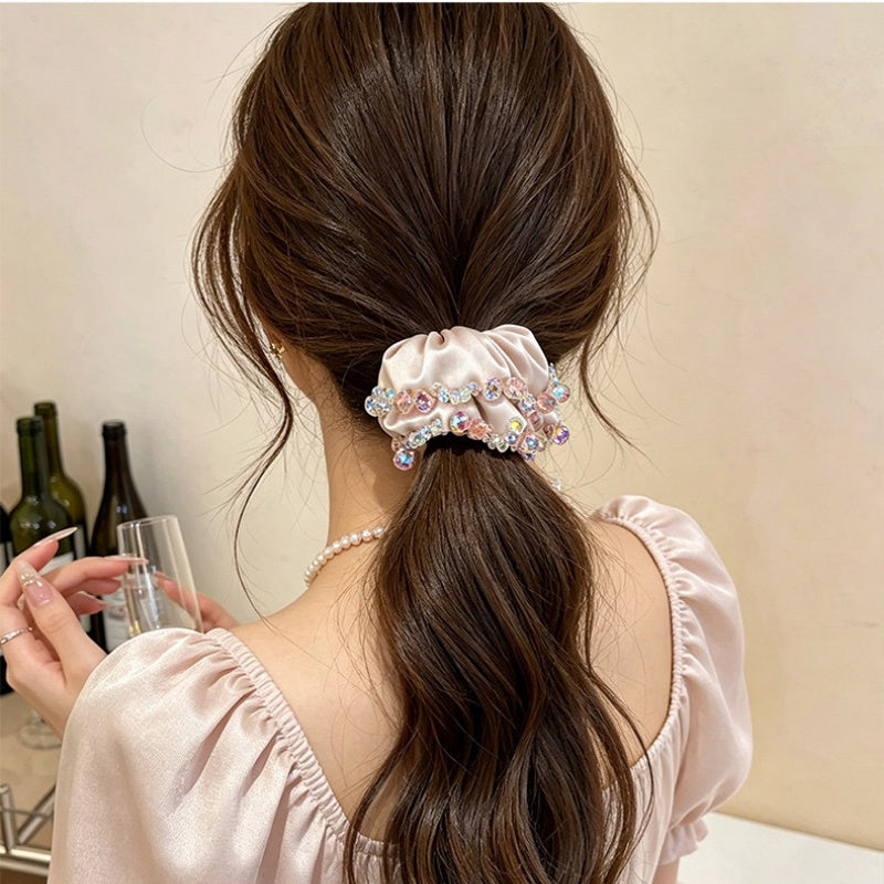 Crystal-Trim Satin Scrunchies – 2-Piece Set