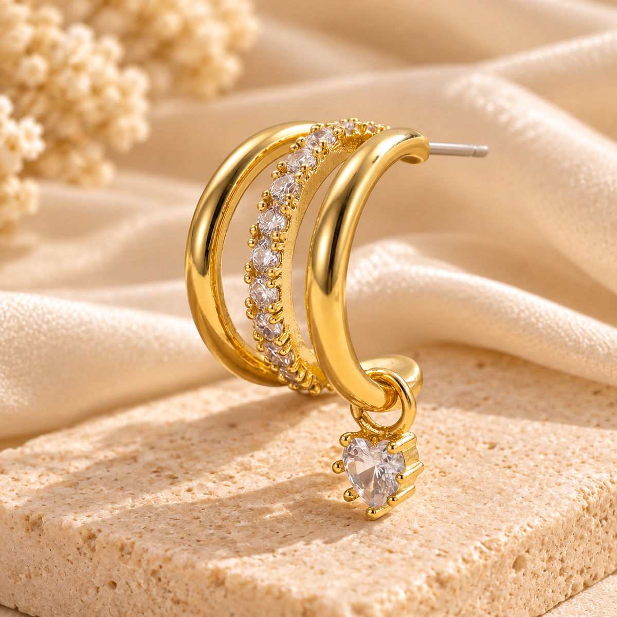 Gold Crystal Drop Hoop Earrings