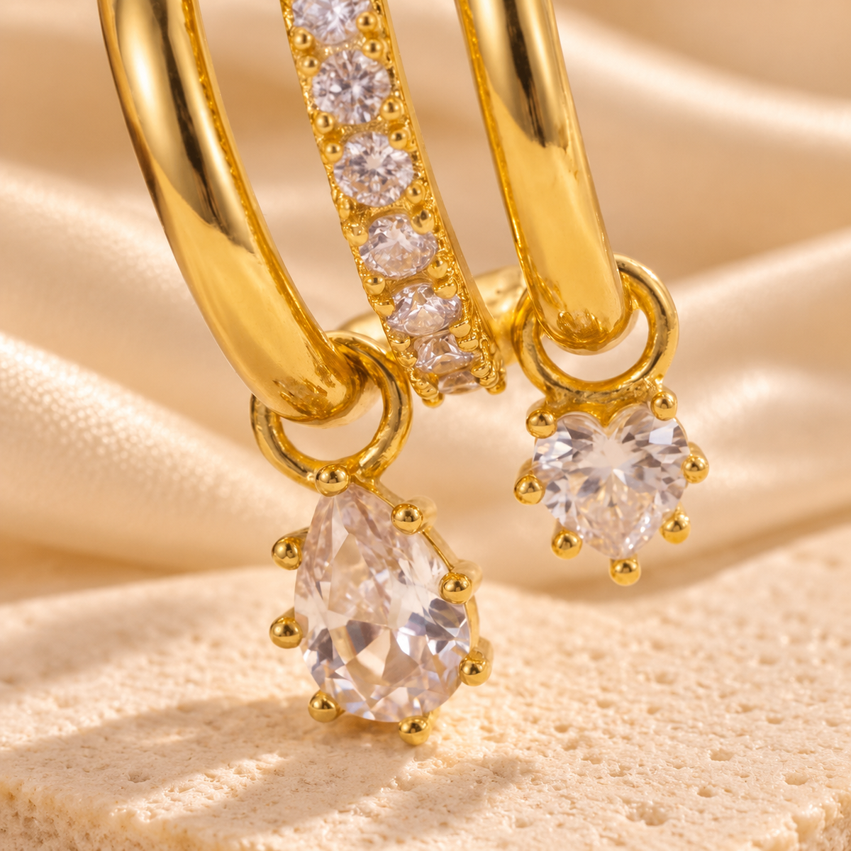 Gold Crystal Drop Hoop Earrings