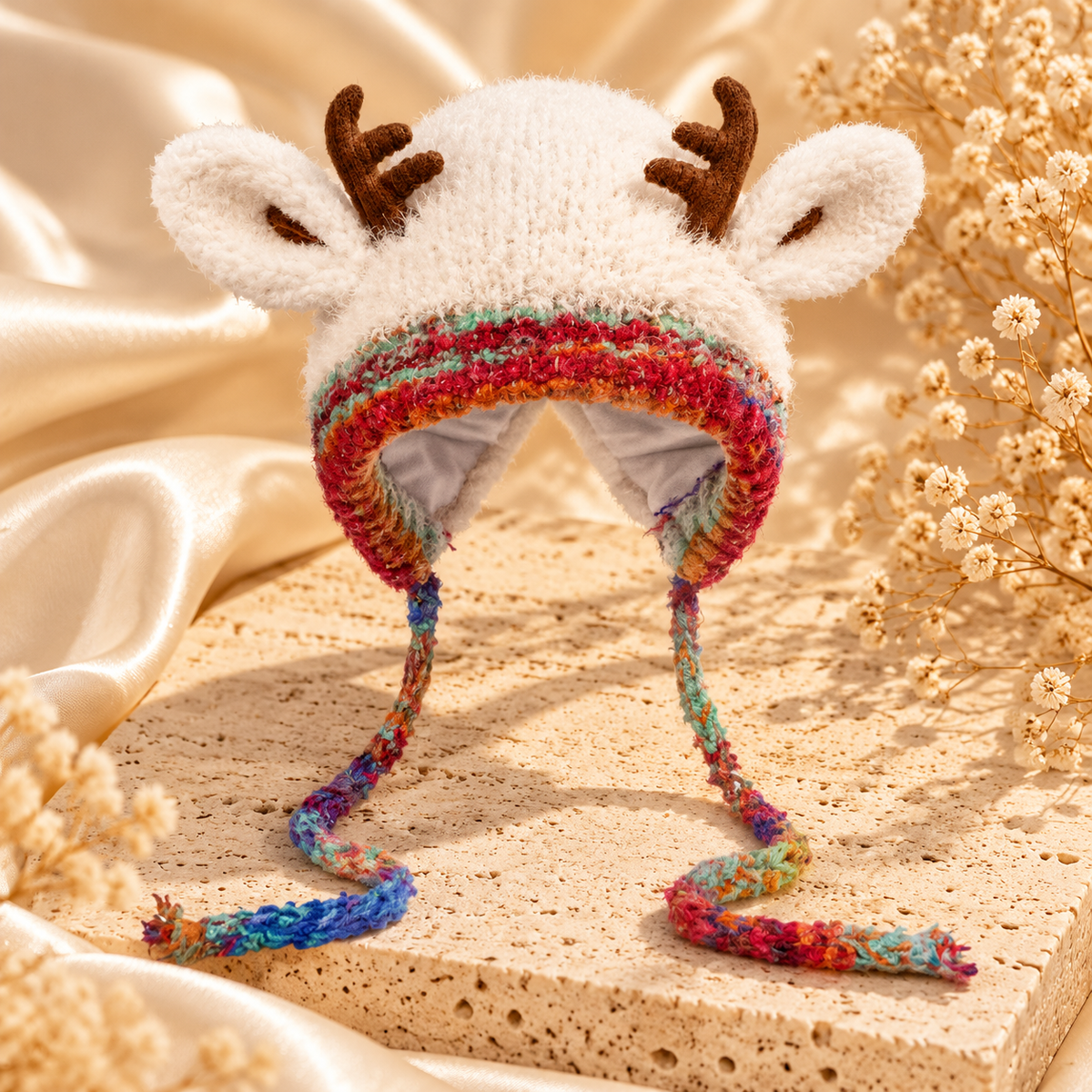 Reindeer Knit Hat with Earflaps