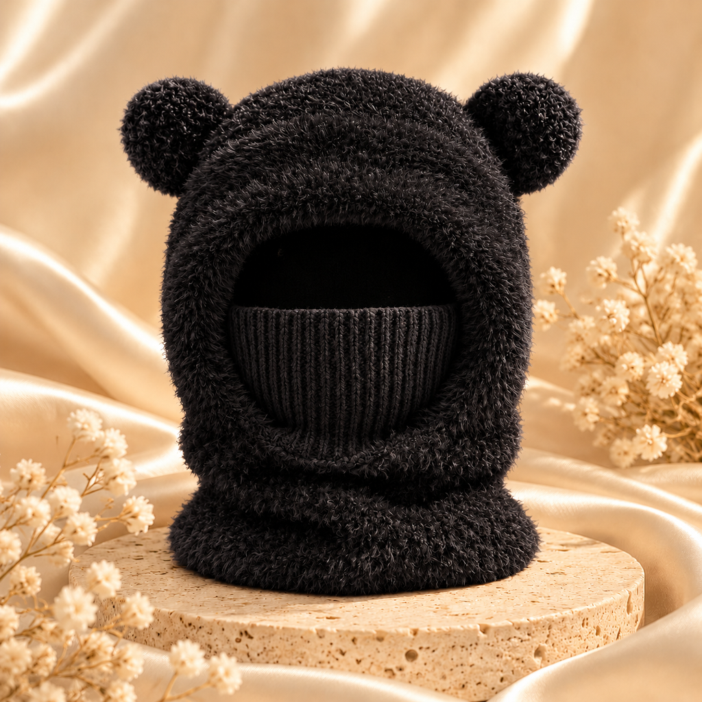 Teddy Bear Ear Fuzzy Balaclava Hat