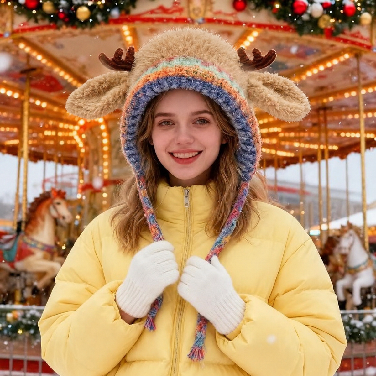 Reindeer Knit Hat with Earflaps