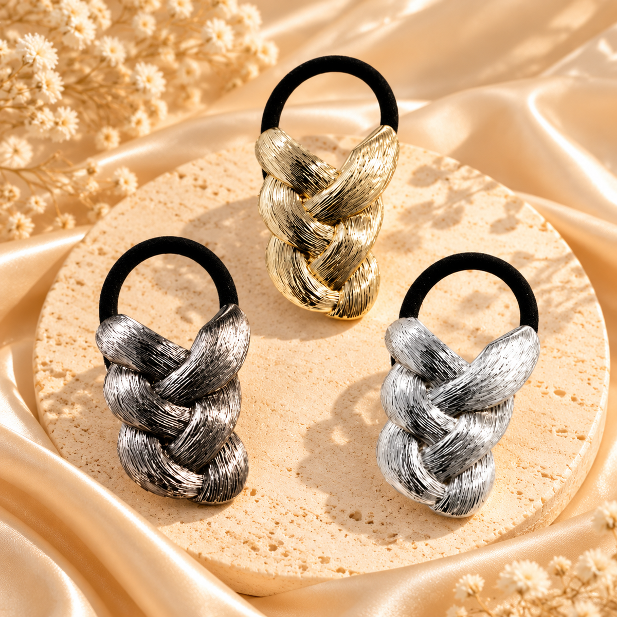 Woven Metal Hair Ties – 3-Piece Set