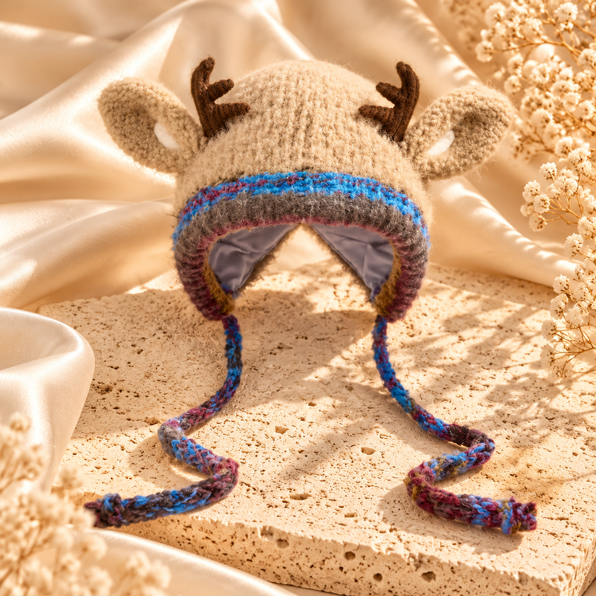 Reindeer Knit Hat with Earflaps