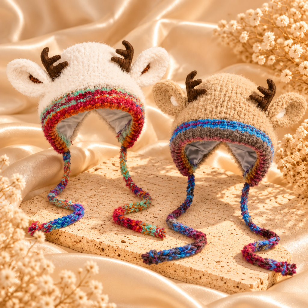 Reindeer Knit Hat with Earflaps