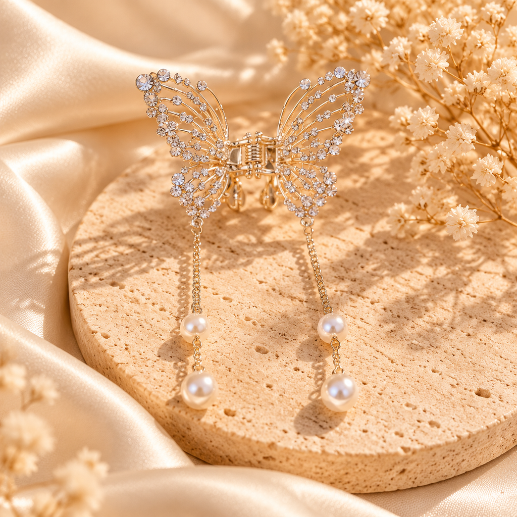 Butterfly Pearl Dangle Hair Clip