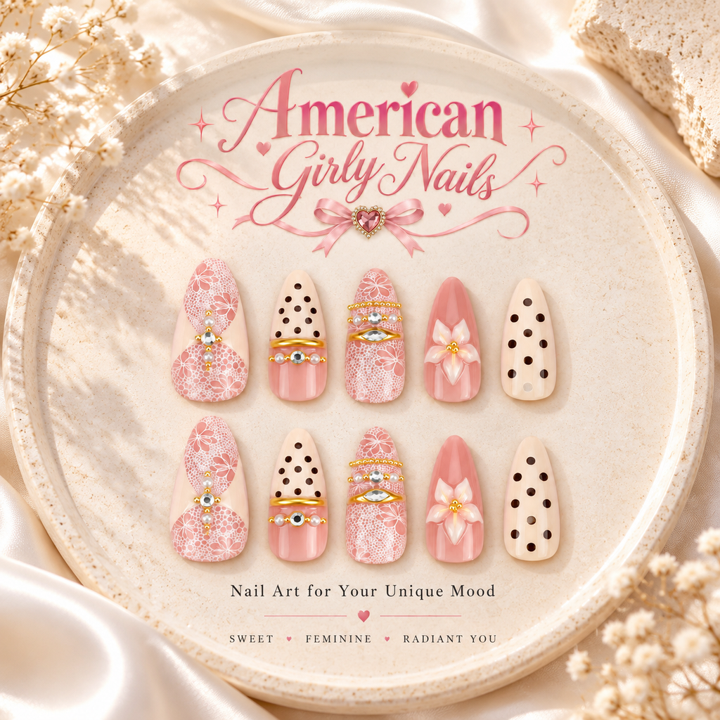 Polka Dot Floral Nail Art Set with Pearl