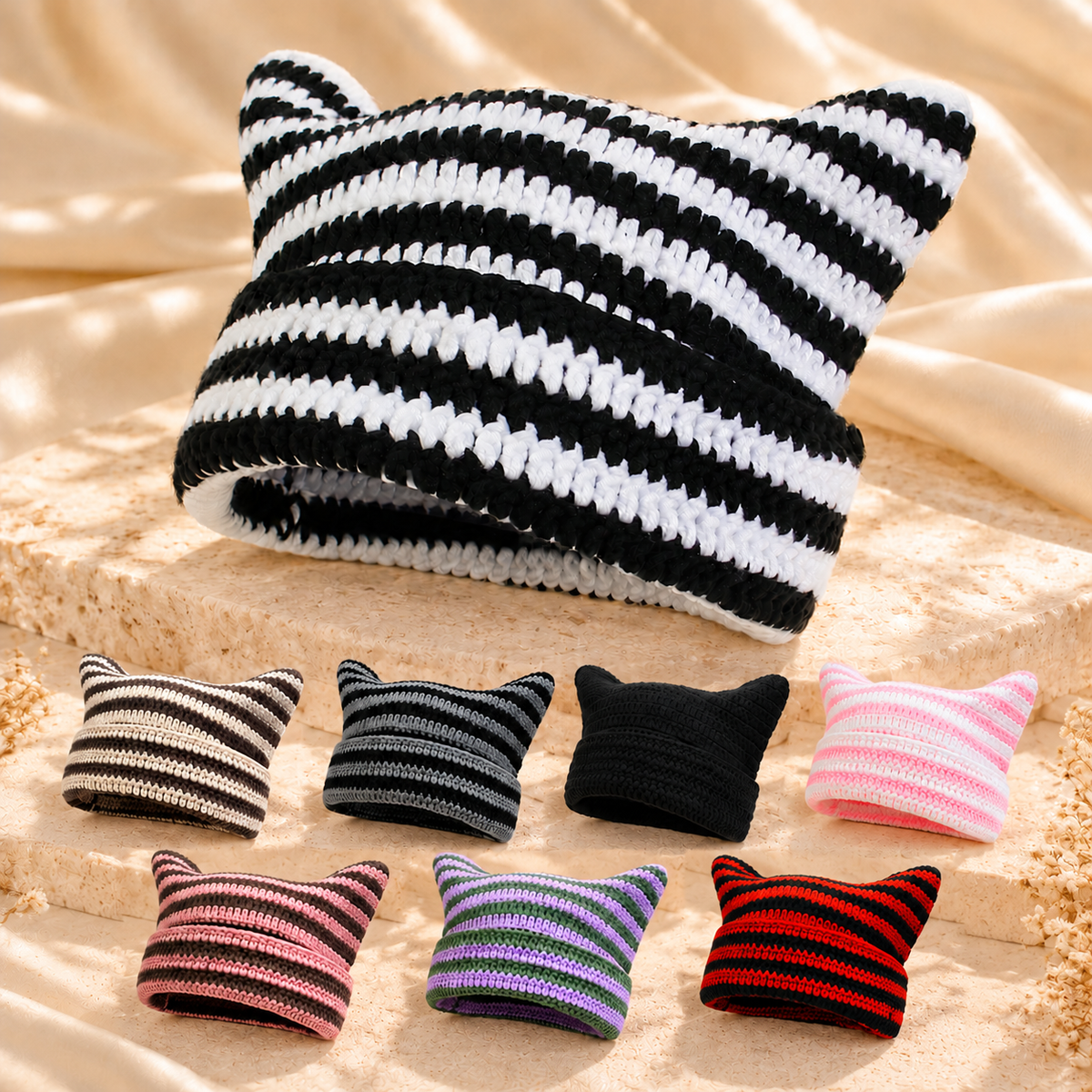 Striped Cat Ear Beanie