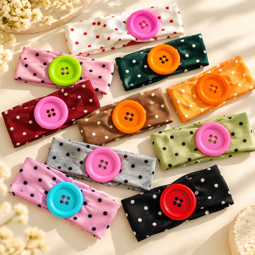 Playful Polka Dot Button Headband