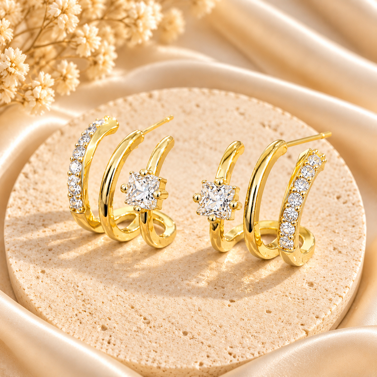 Gold Crystal Multi-Hoop Earrings