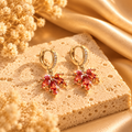 Ruby Red Crystal Maple Leaf Drop Earring