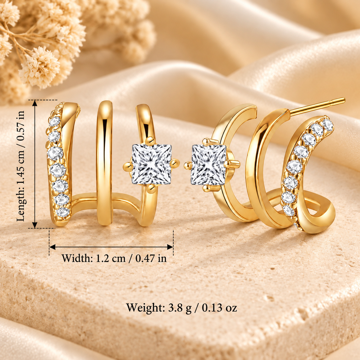 Gold Crystal Multi-Hoop Earrings