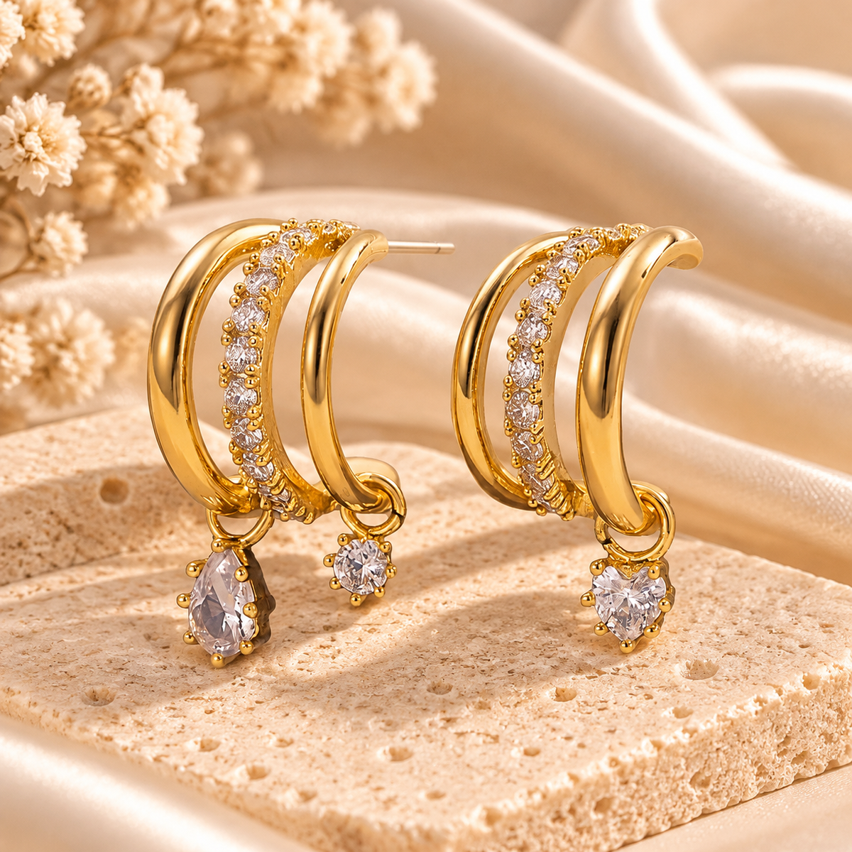 Gold Crystal Drop Hoop Earrings